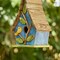 Set of 2 9.5''H Distressed Solid Wood Decorative Outdoor Garden Birdhouse with Natural Wood Slatted Roof and 3D Tree
